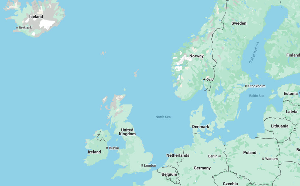 Map showing Whalecup distribution and service area across Northern and Central Europe including Germany, Scandinavia, UK, and surrounding countries